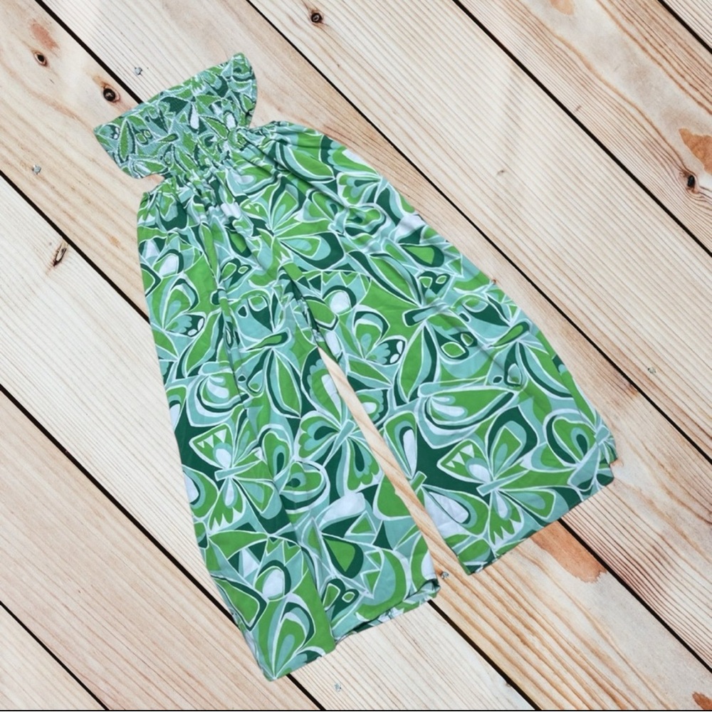 Aakaa S green strapless cutout wide leg jumpsuit with pockets - Picture 2 of 11